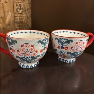Potters Studio Floral Patterned Ceramic Mugs - Red and Blue MWOT